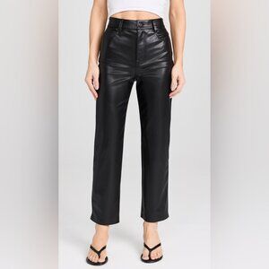 7 For All Mankind Logan Stovepipe Black Leather Pants- size XS